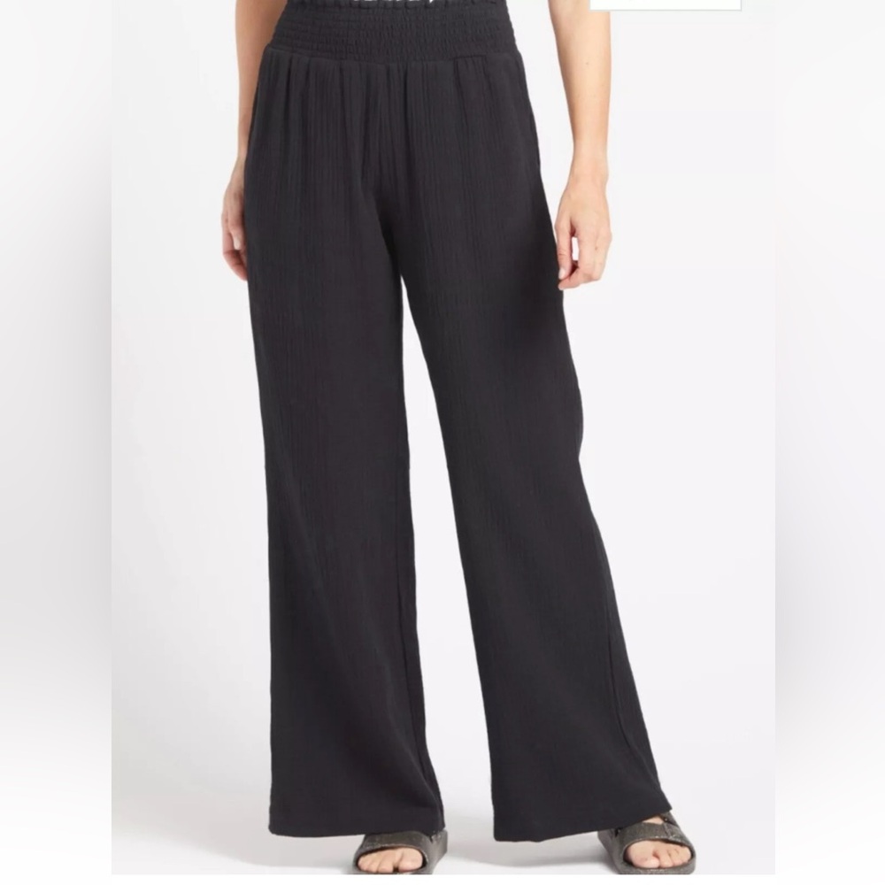 Evereve Women’s Cecilia Cotton Gauze Pull on Pant black Wide Leg Smocked Waist S